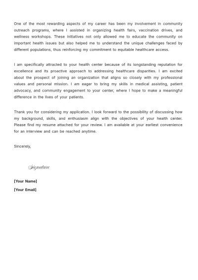 Free Community Health Medical Assistant Cover Letter to Edit Online