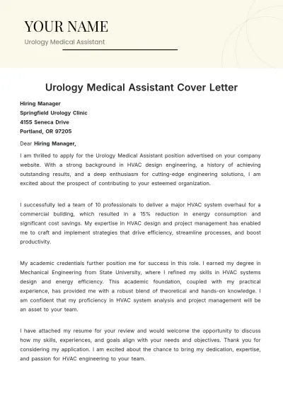Free Urology Medical Assistant Cover Letter to Edit Online