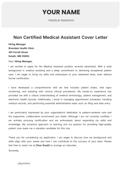 Free Non Certified Medical Assistant Cover Letter to Edit Online