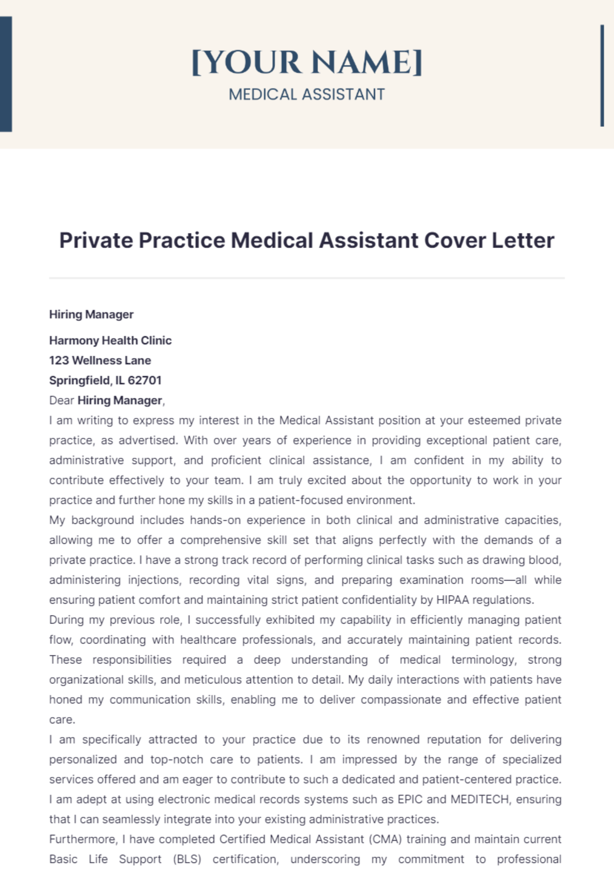 Private Practice Medical Assistant Cover Letter - Edit Online & Download