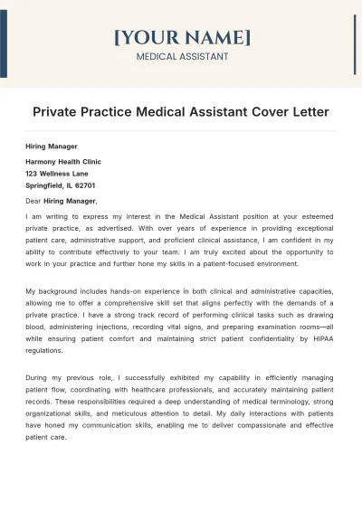 Free Private Practice Medical Assistant Cover Letter to Edit Online