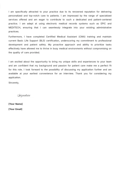 Free Private Practice Medical Assistant Cover Letter to Edit Online