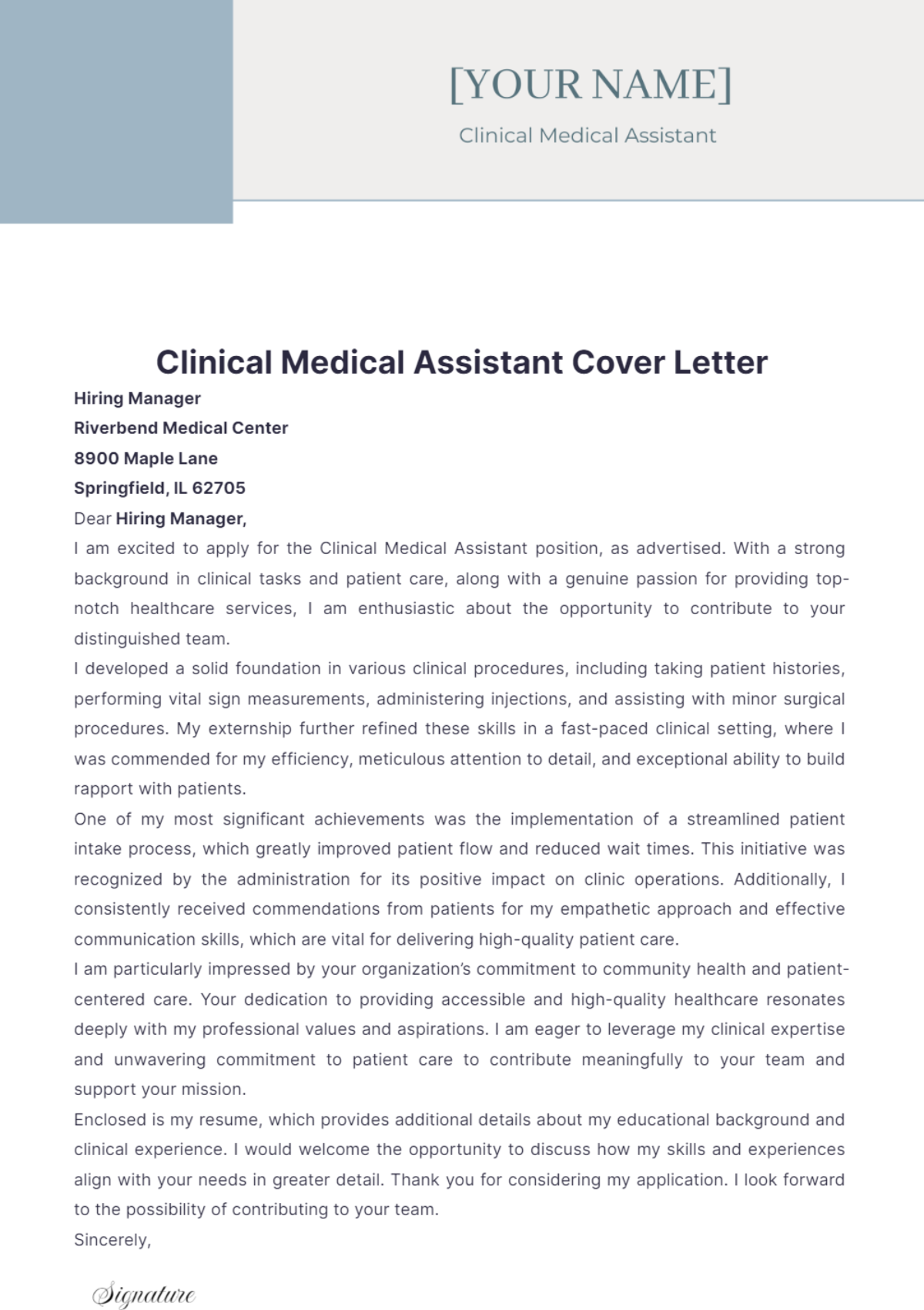 Clinical Medical Assistant Cover Letter