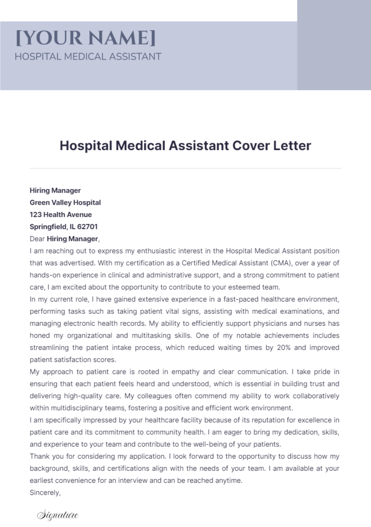 Hospital Medical Assistant Cover Letter - Edit Online & Download