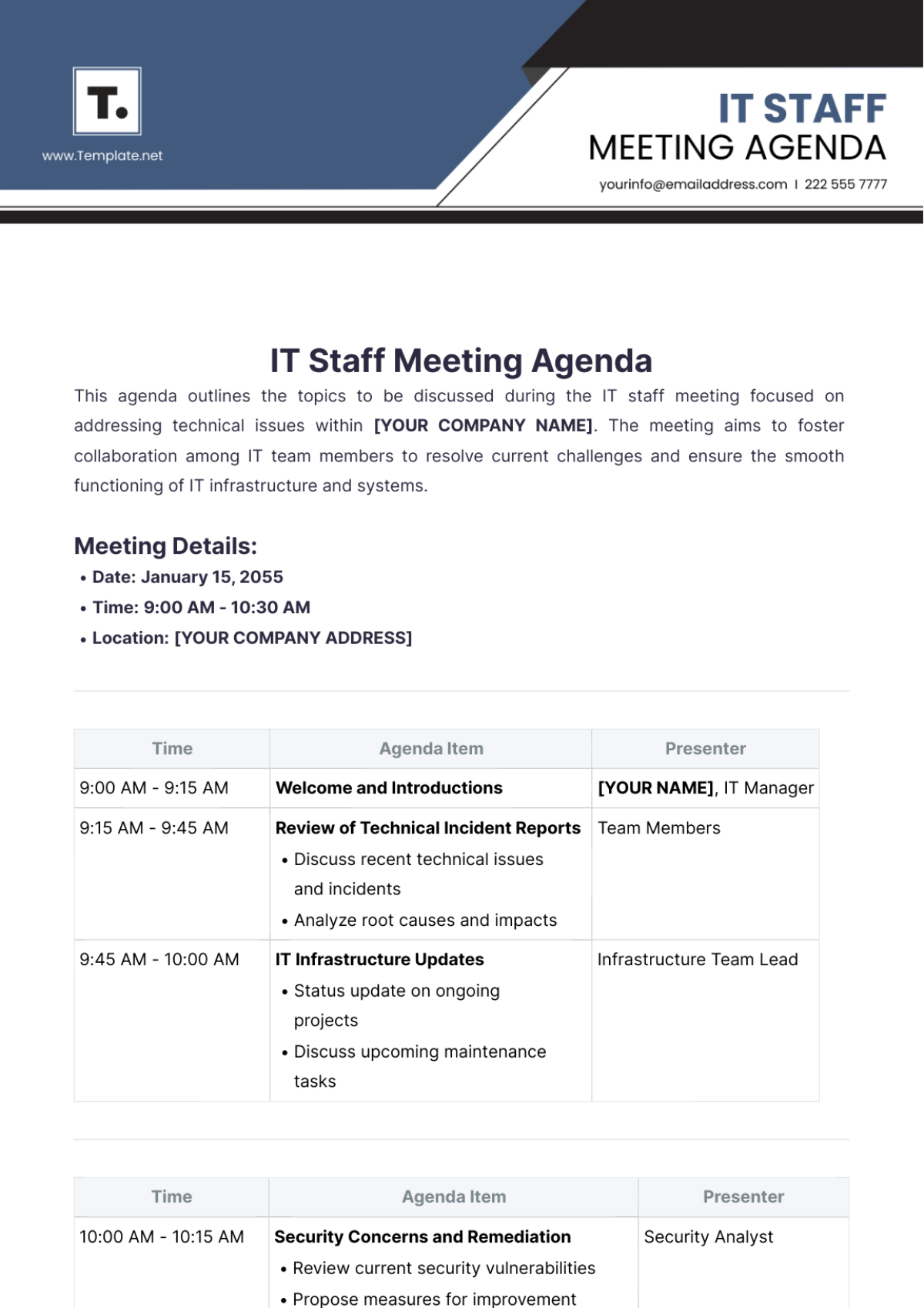 IT Staff Meeting Agenda Template - Edit Online & Download