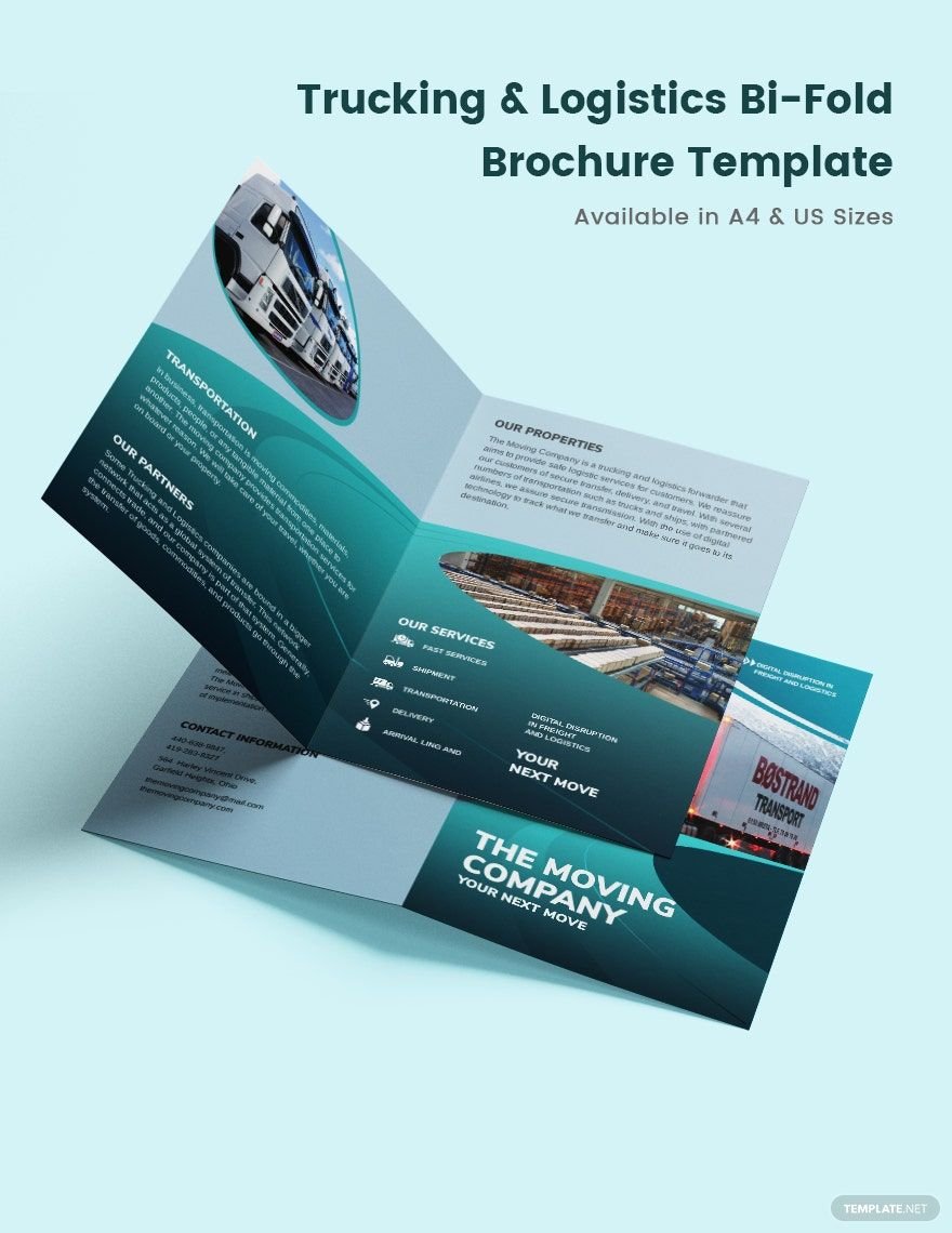 Trucking Logistics Bi-Fold Brochure Template in Word, Google Docs, Illustrator, PSD, Apple Pages, Publisher, InDesign