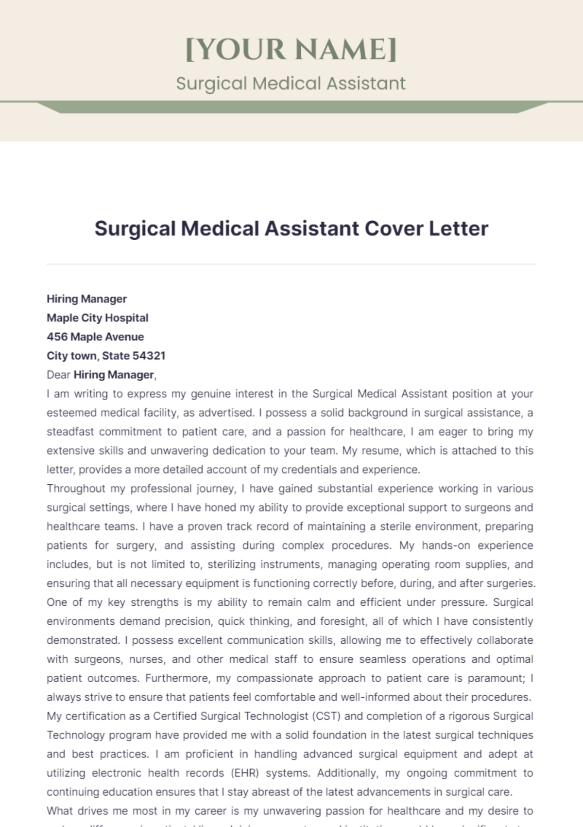 Surgical Medical Assistant Cover Letter - Edit Online & Download