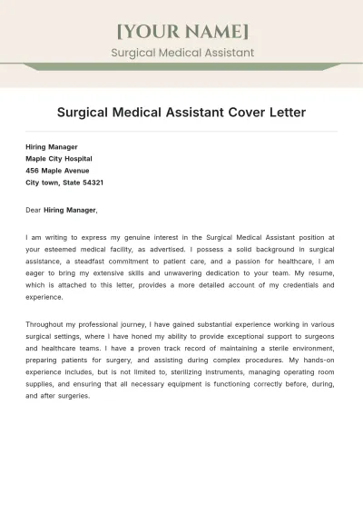Free Surgical Medical Assistant Cover Letter to Edit Online