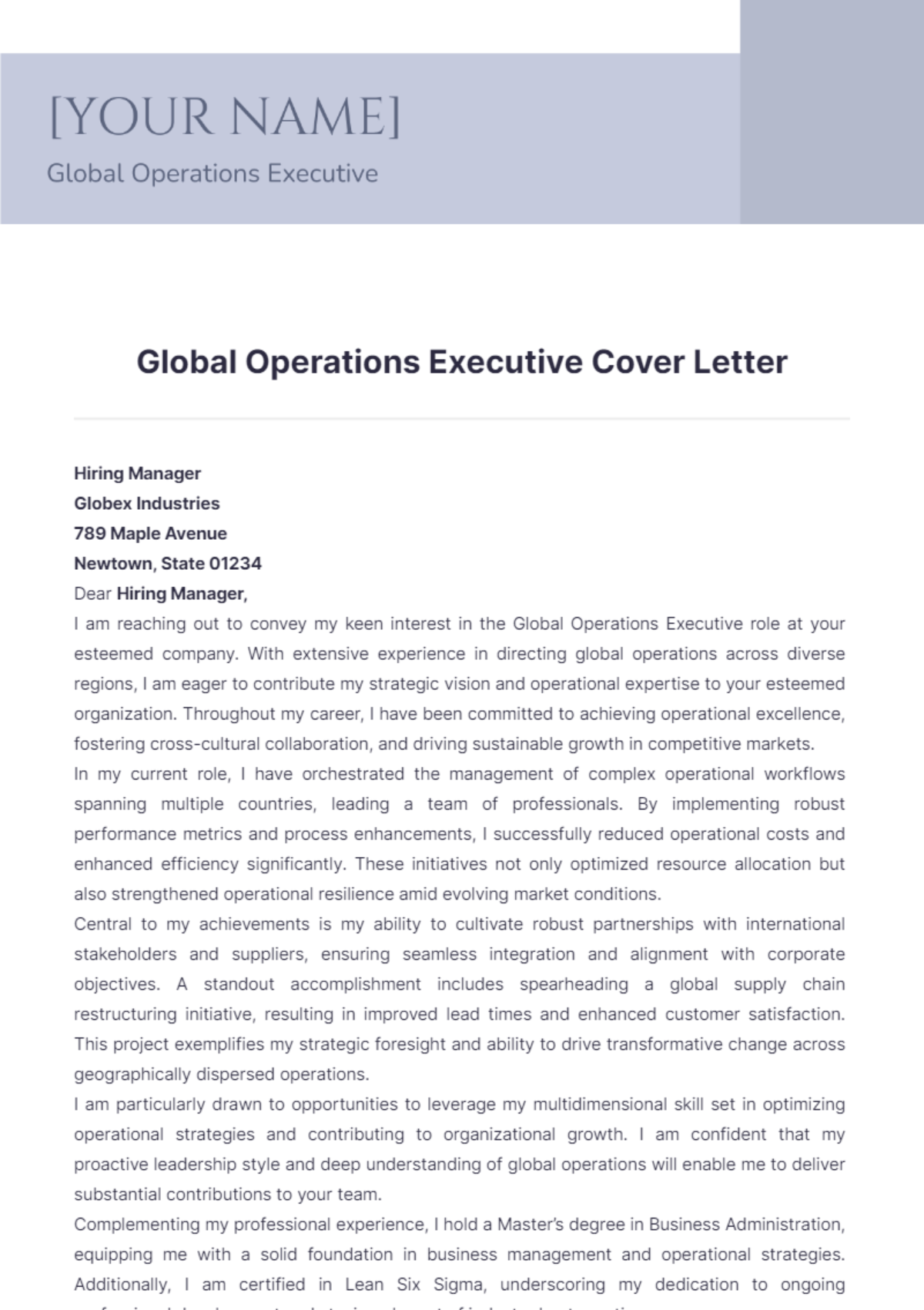 Global Operations Executive Cover Letter - Edit Online & Download