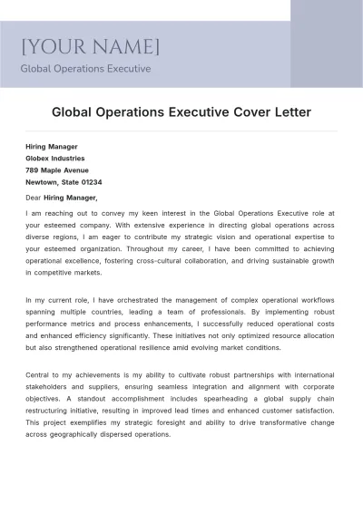 Free Global Operations Executive Cover Letter to Edit Online