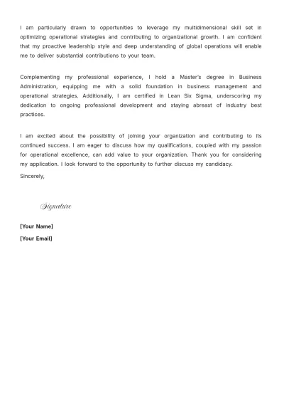 Free Global Operations Executive Cover Letter to Edit Online