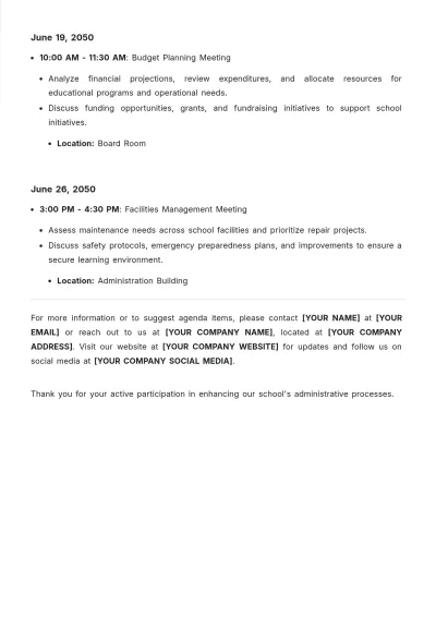 Free Monthly School Agenda Template to Edit Online