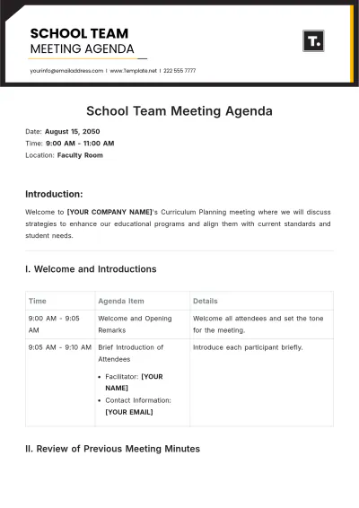 Free School Team Meeting Agenda Template to Edit Online