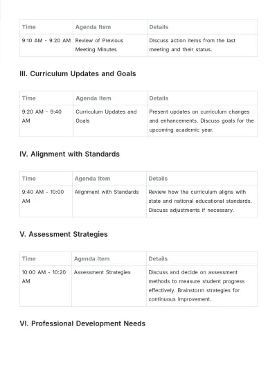 Free School Team Meeting Agenda Template to Edit Online