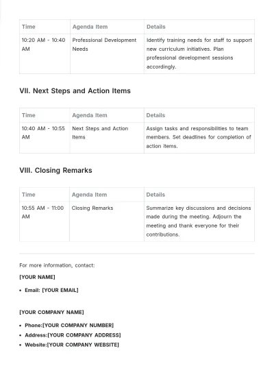 Free School Team Meeting Agenda Template to Edit Online