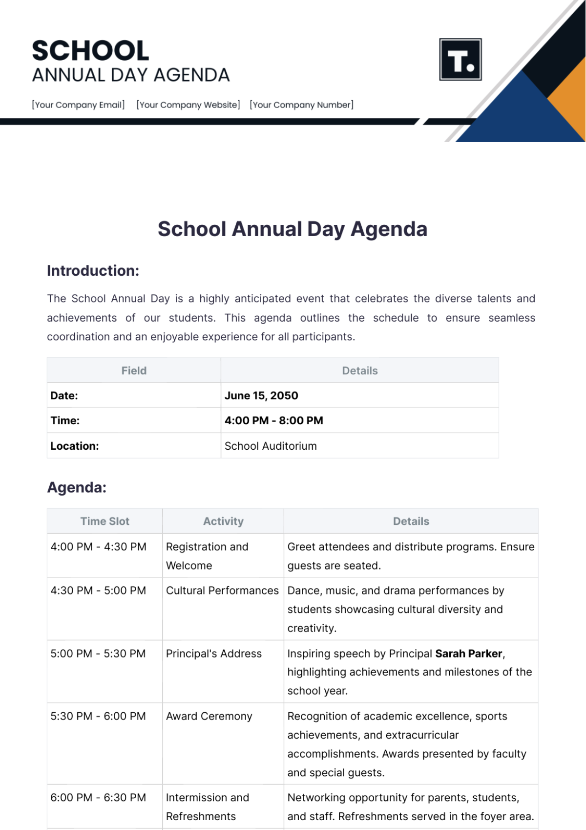 School Annual Day Agenda Template - Edit Online & Download