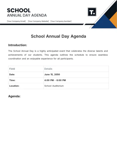 Free School Annual Day Agenda Template to Edit Online