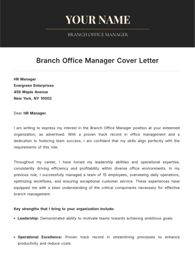 Free Branch Office Manager Cover Letter to Edit Online