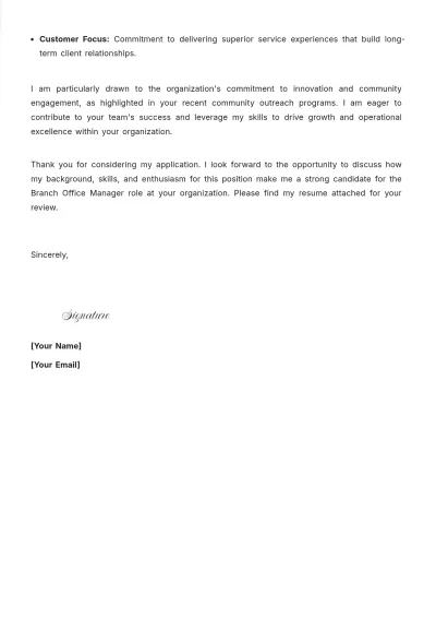 Free Branch Office Manager Cover Letter to Edit Online