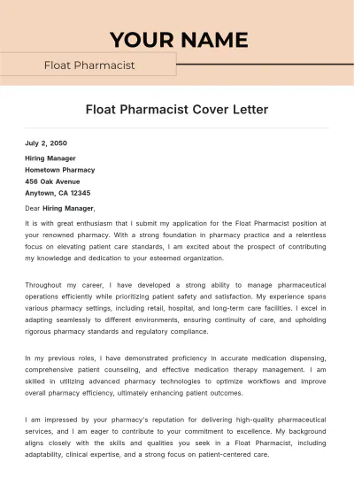Free Float Pharmacist Cover Letter to Edit Online
