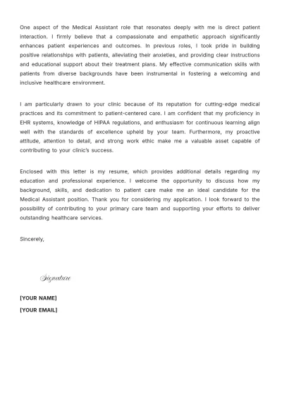 Free Primary Care Medical Assistant Cover Letter to Edit Online