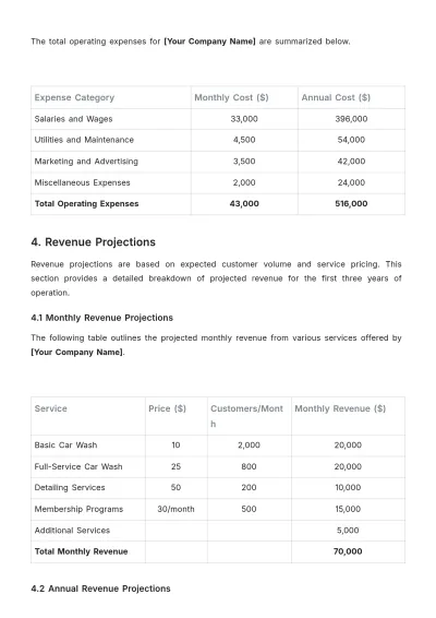 Free Car Wash Feasibility Study Budget Template to Edit Online