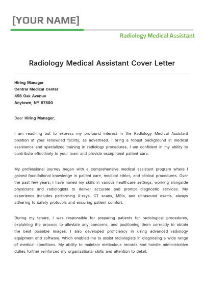 Free Radiology Medical Assistant Cover Letter to Edit Online