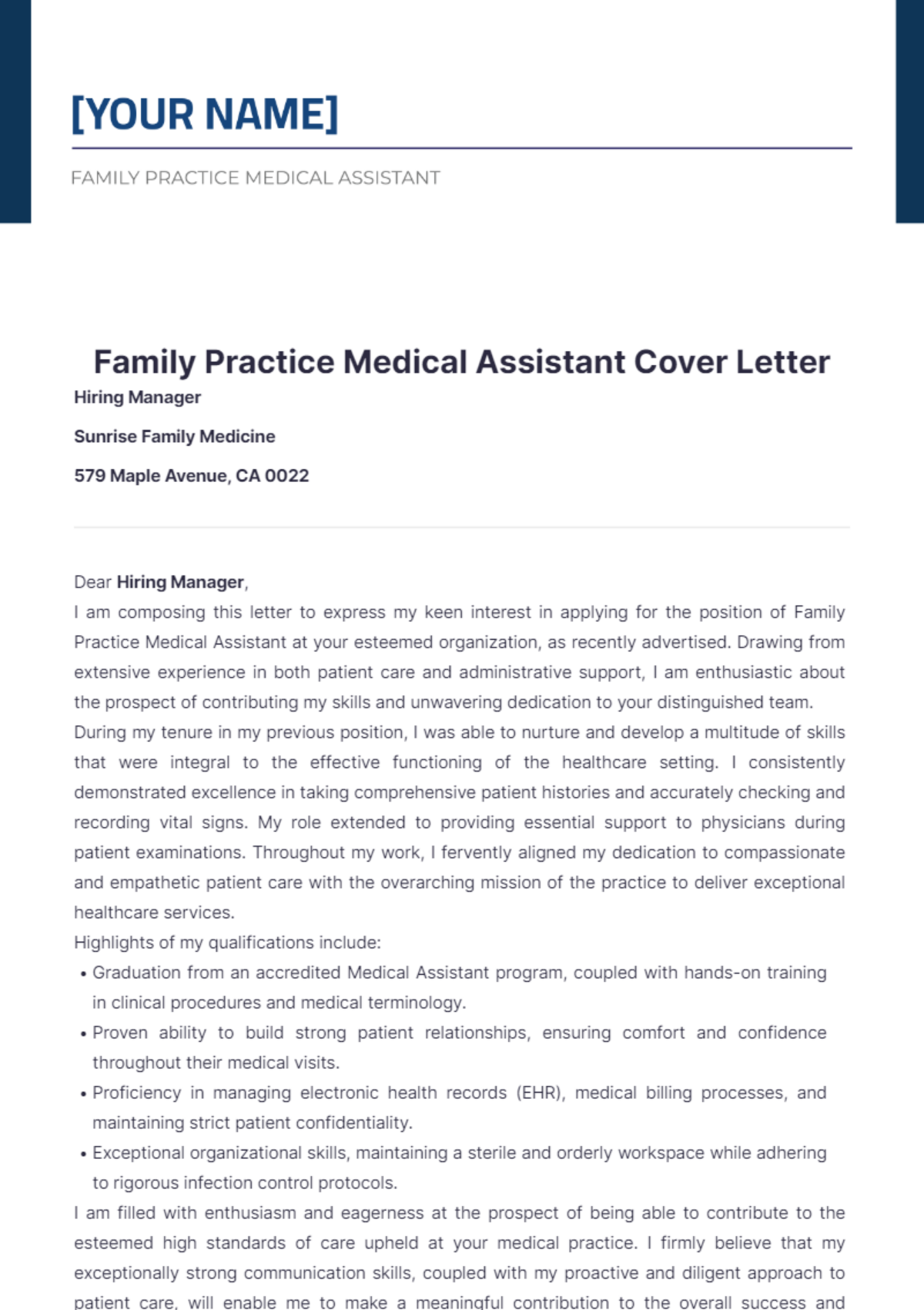 Family Practice Medical Assistant Cover Letter - Edit Online & Download