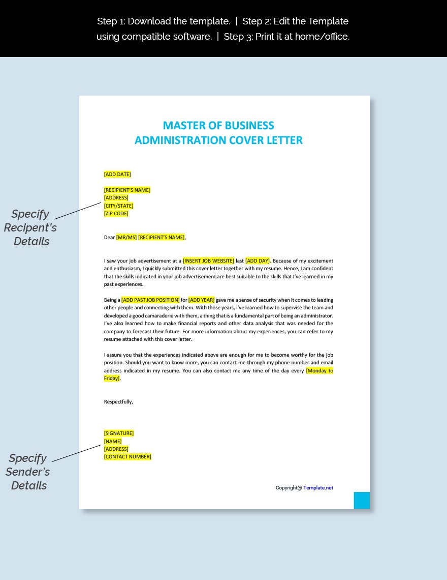 Master of Business Administration Cover Letter