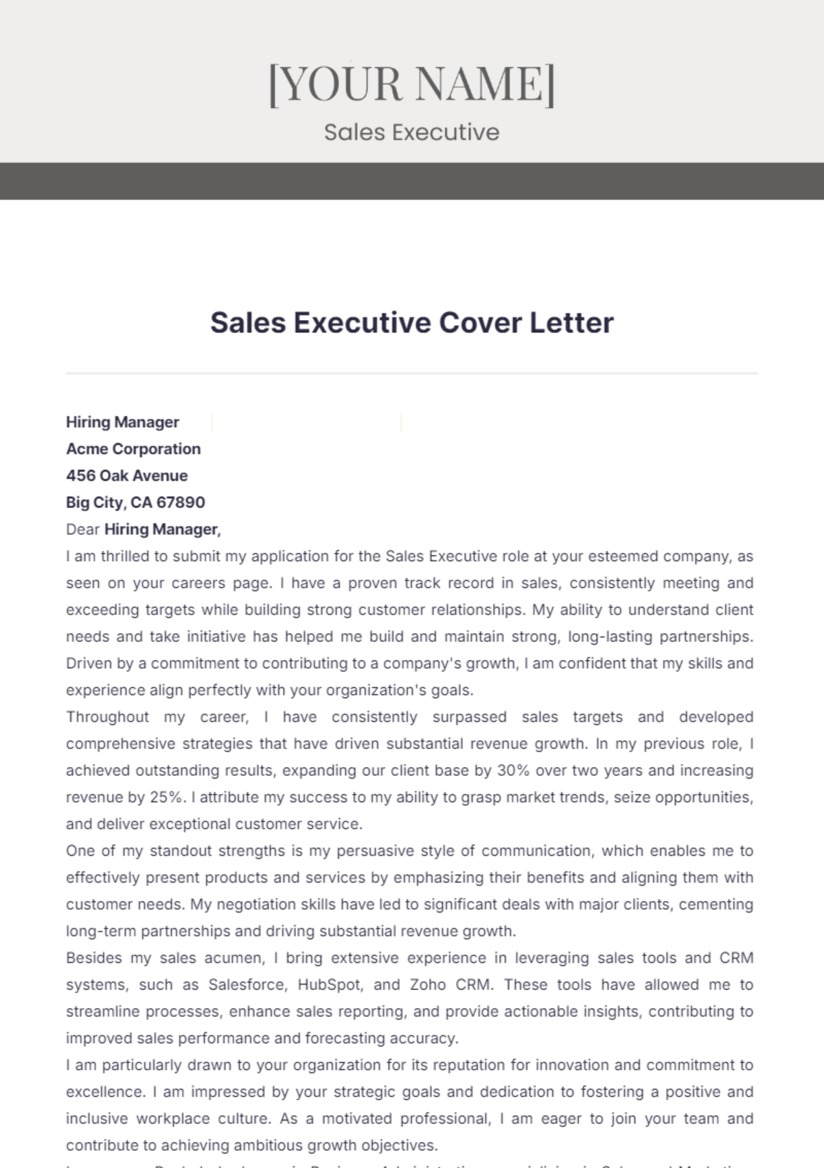 Sales Executive Cover Letter - Edit Online & Download