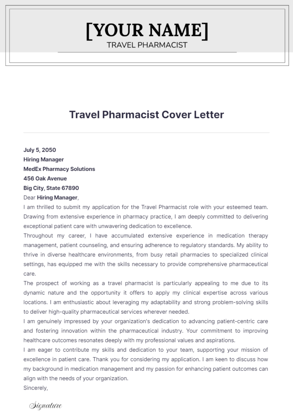 Travel Pharmacist Cover Letter - Edit Online & Download