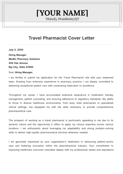 Free Travel Pharmacist Cover Letter to Edit Online
