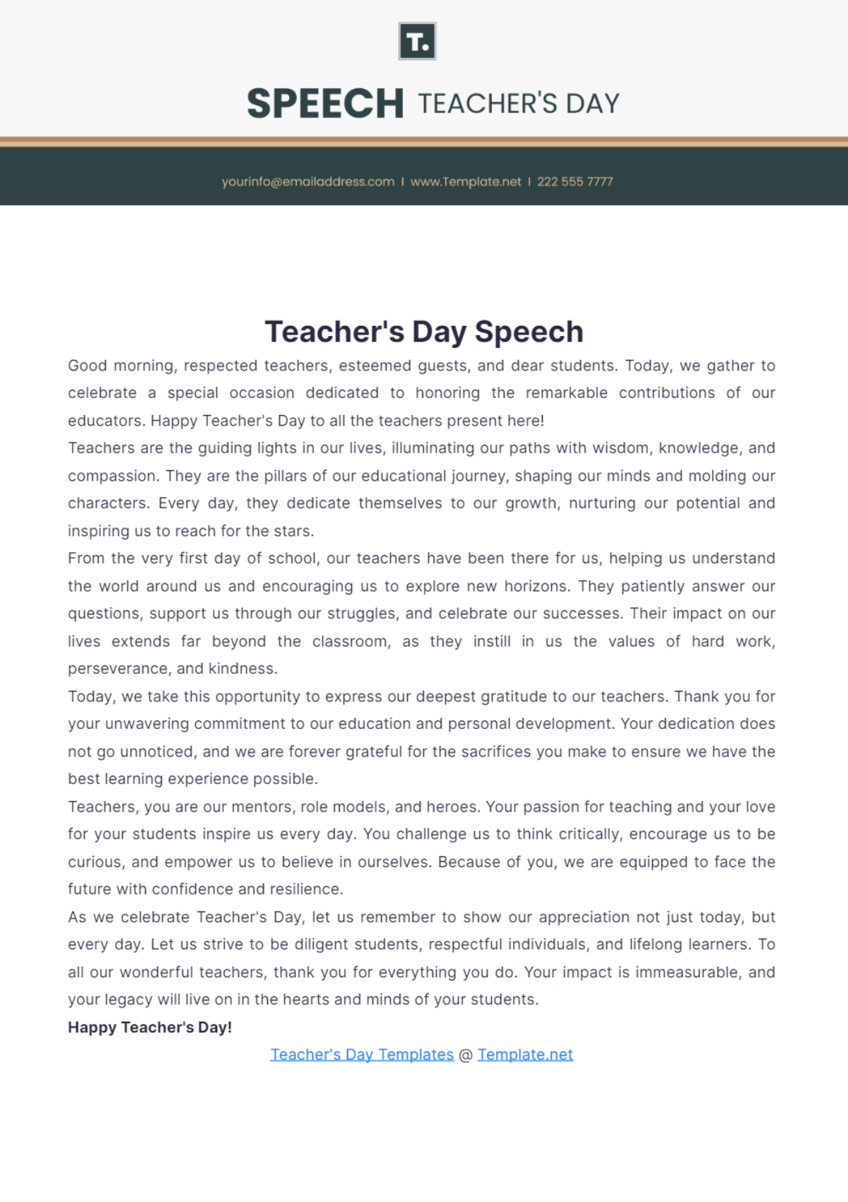 Teachers Day Speech - Edit Online & Download