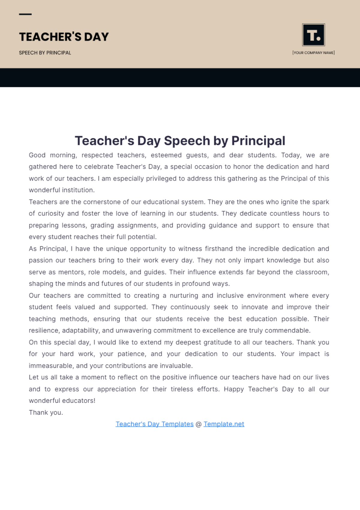 Teachers Day Speech by Principal - Edit Online & Download