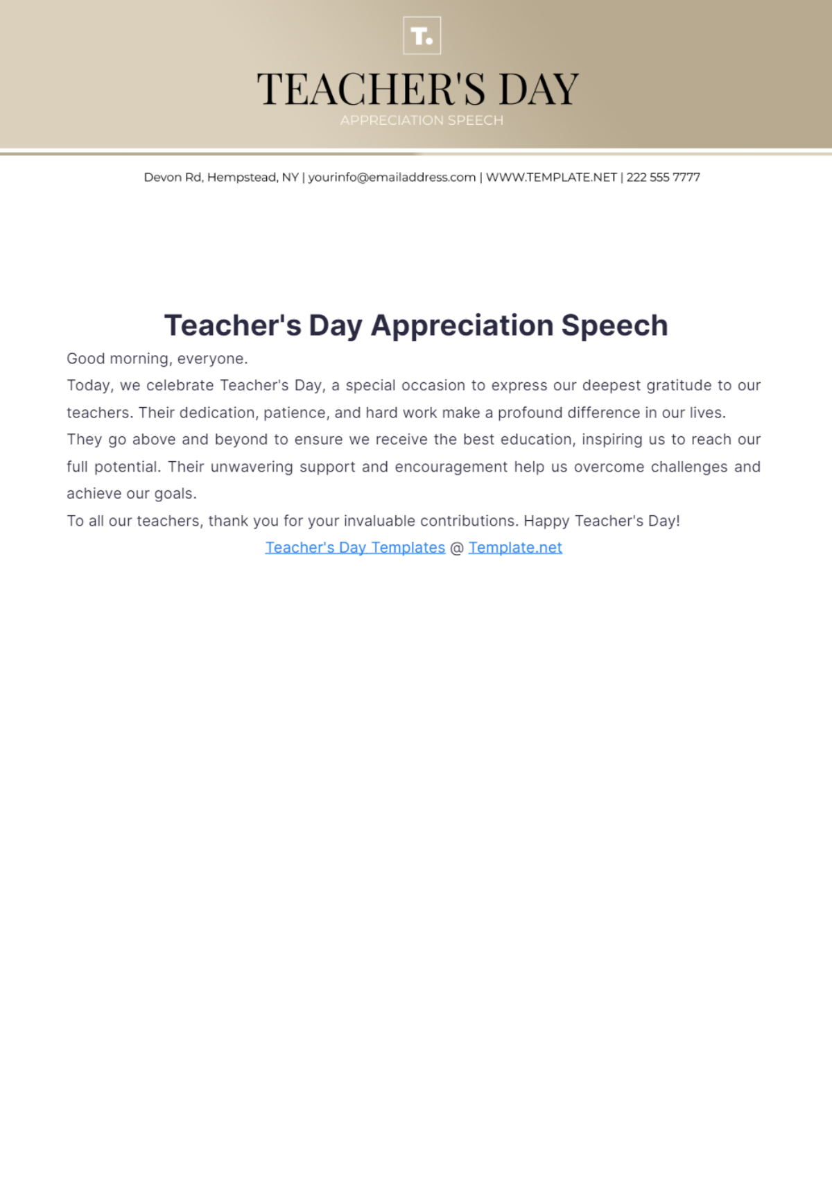 Teachers Day Appreciation Speech - Edit Online & Download