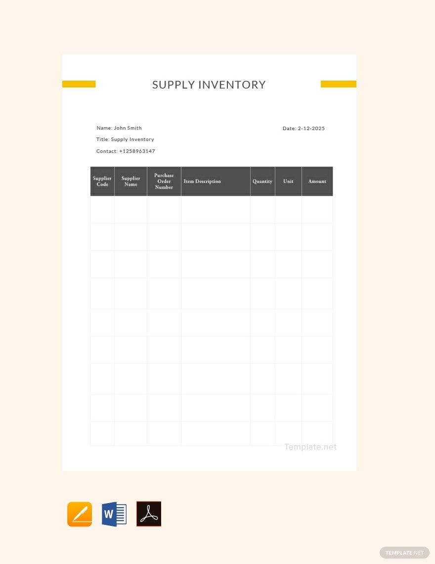 Sample Supply Inventory Template