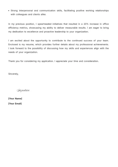 Free Lead Office Manager Cover Letter to Edit Online