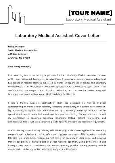 Free Laboratory Medical Assistant Cover Letter to Edit Online