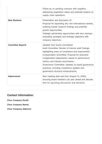 Free Corporate Board Meeting Agenda Template to Edit Online