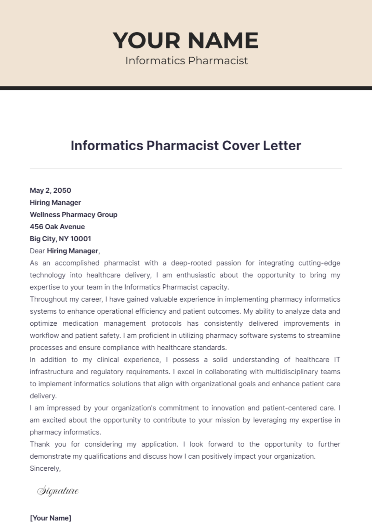 Informatics Pharmacist Cover Letter - Edit Online & Download