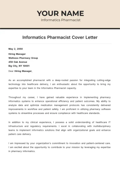 Free Informatics Pharmacist Cover Letter to Edit Online