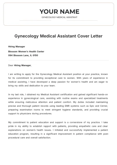 Free Gynecology Medical Assistant Cover Letter to Edit Online