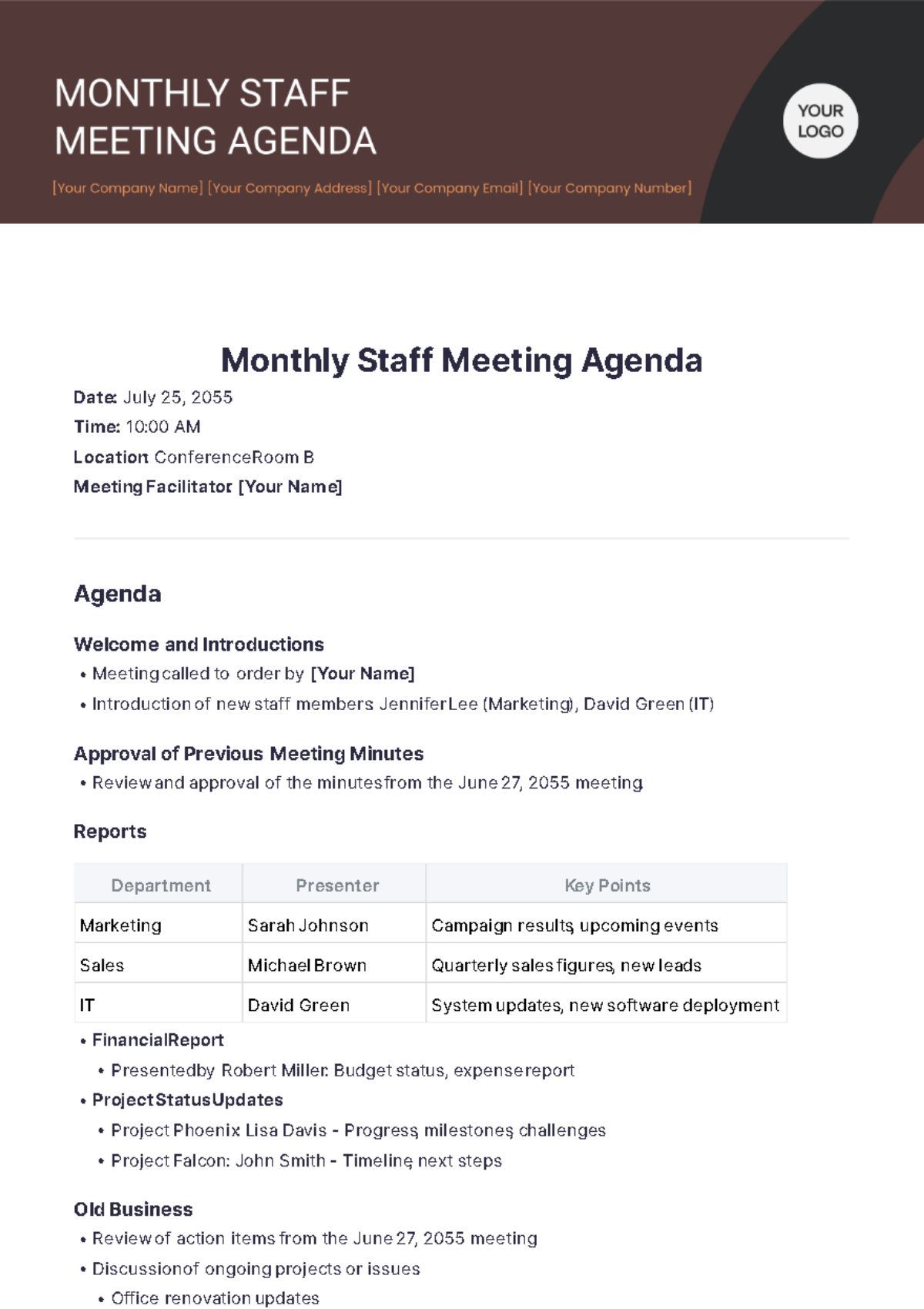 Monthly Staff Meeting Agenda Template - Edit Online & Download