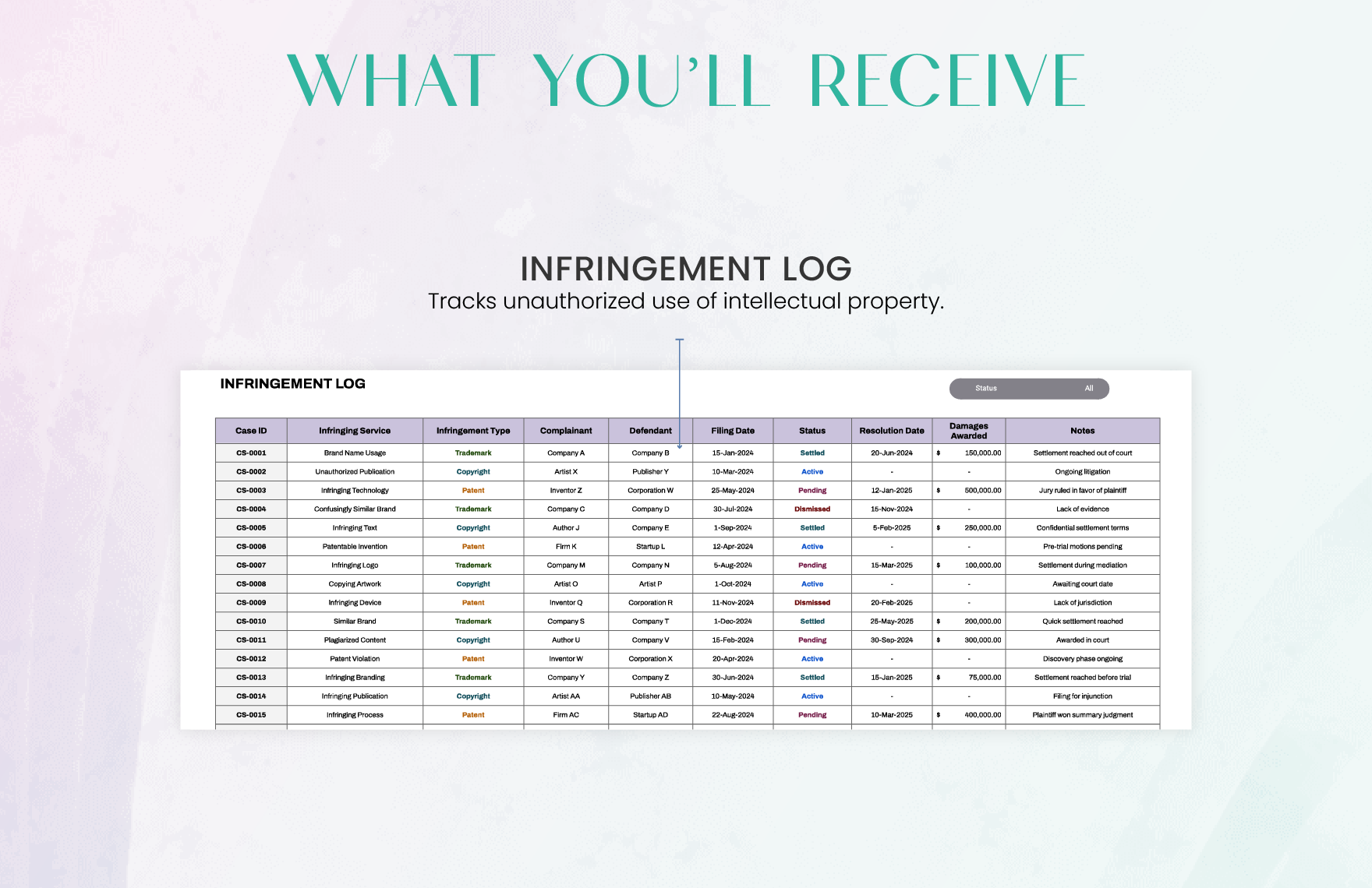 Legal Intellectual Property Infringement Tracking Template