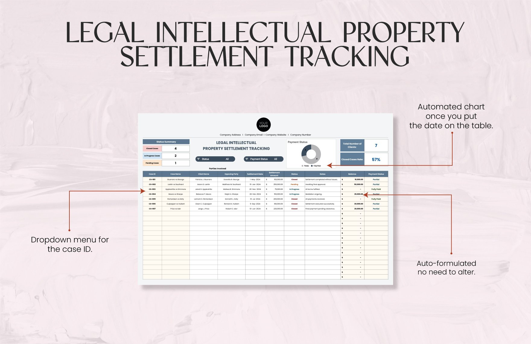 Legal Intellectual Property Settlement Tracking Template