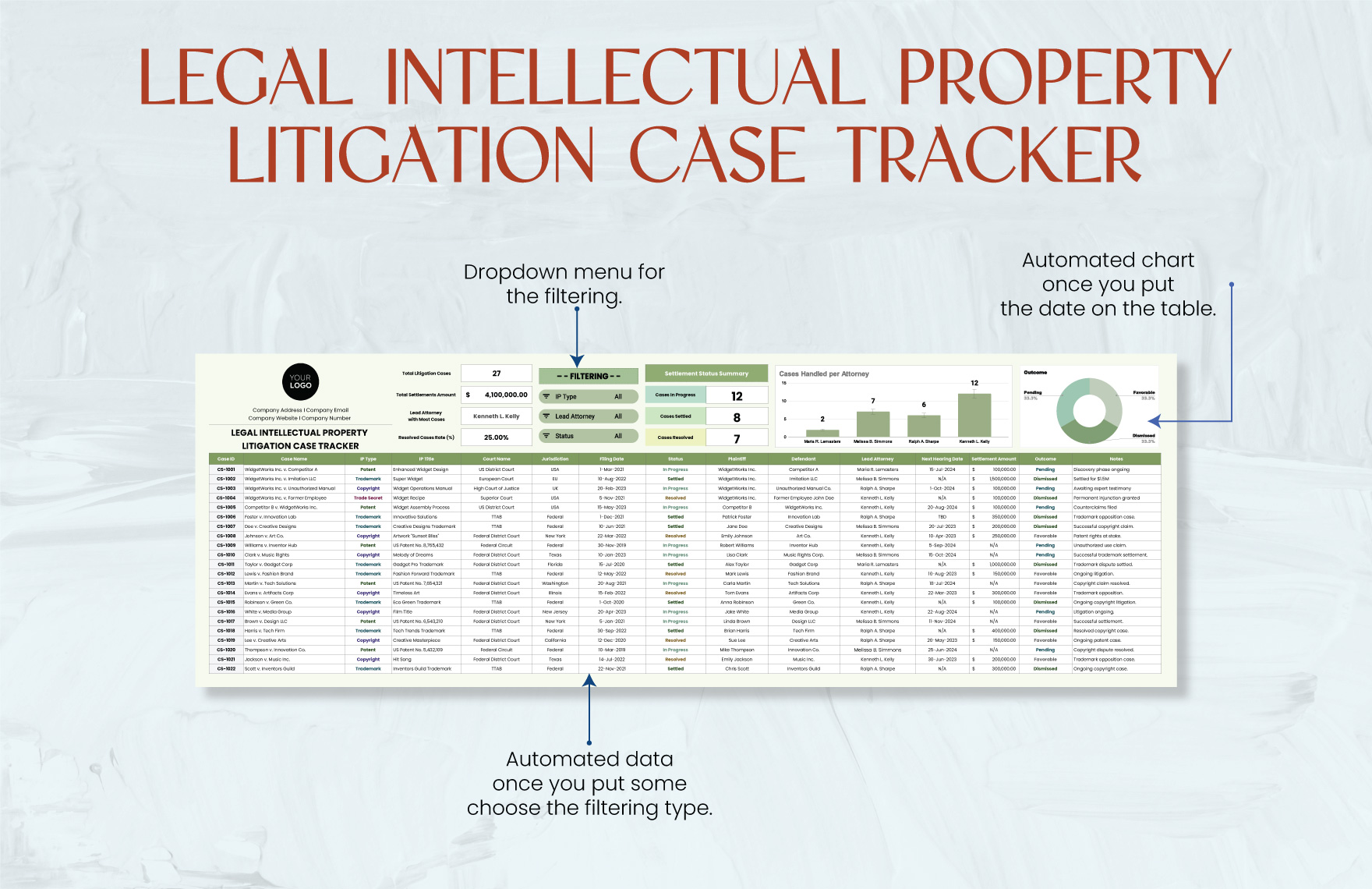 Legal Intellectual Property Litigation Case Tracker Template