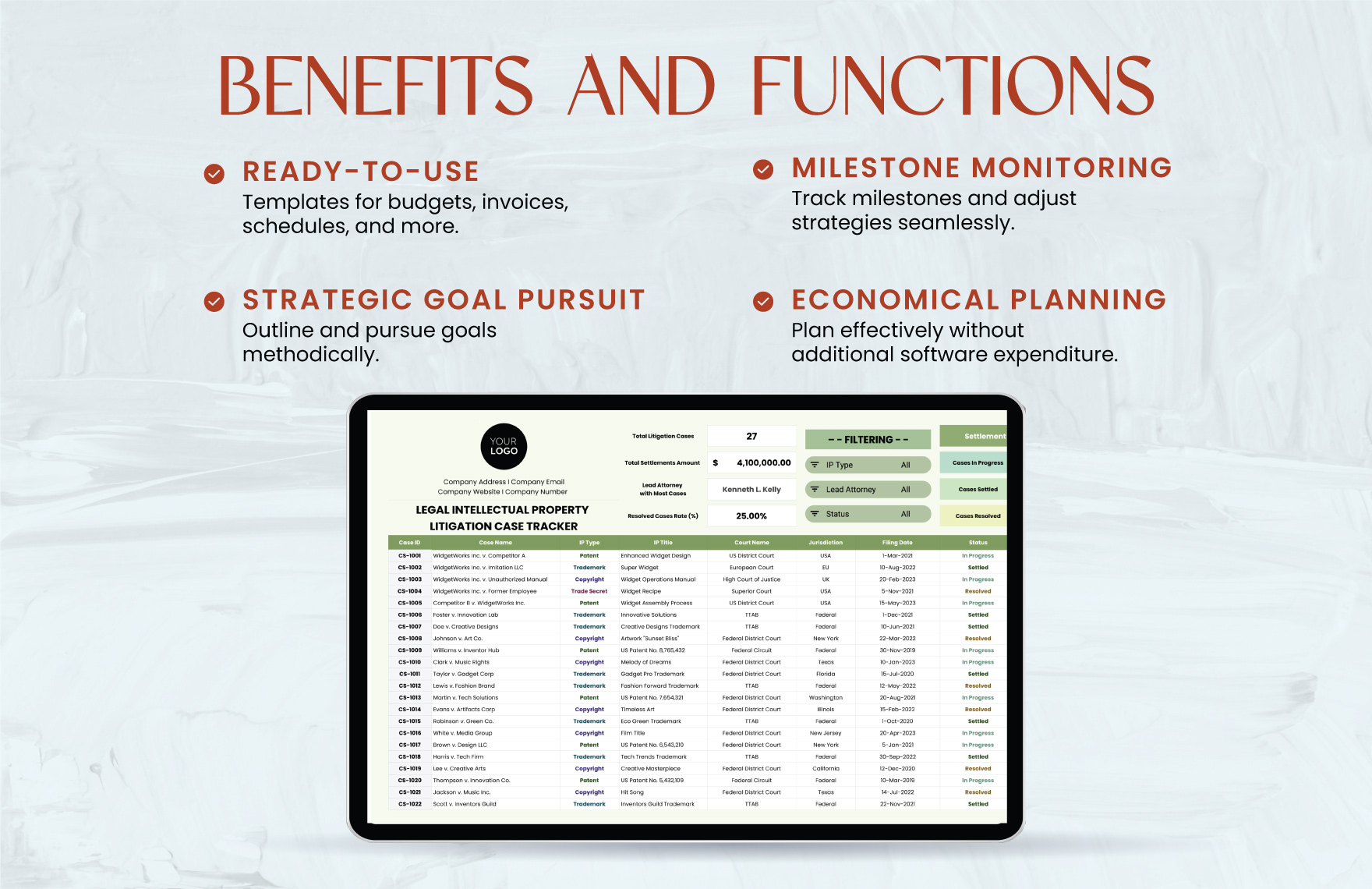 Legal Intellectual Property Litigation Case Tracker Template