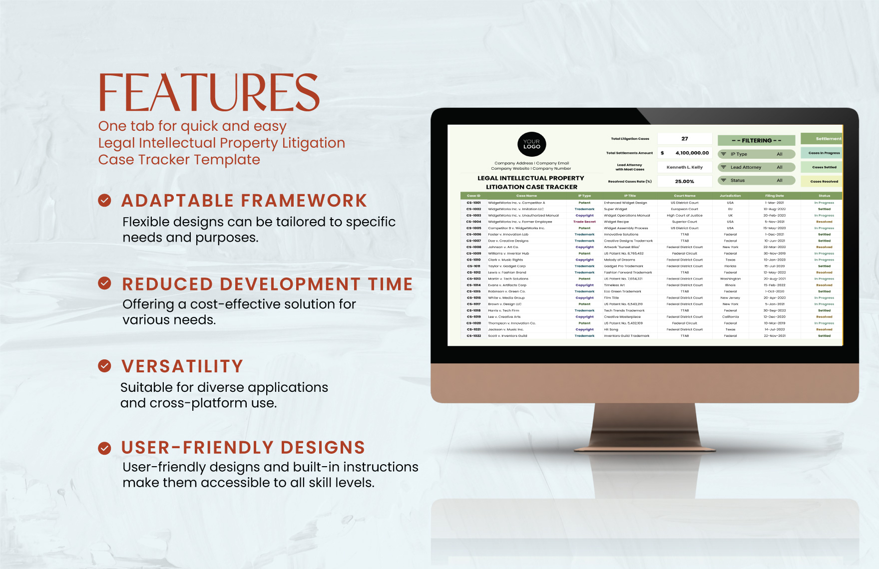 Legal Intellectual Property Litigation Case Tracker Template