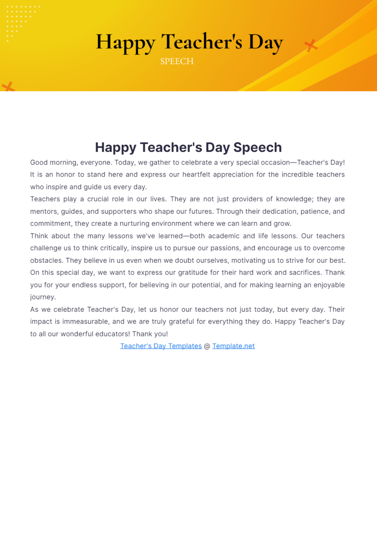 Happy Teachers Day Speech - Edit Online & Download