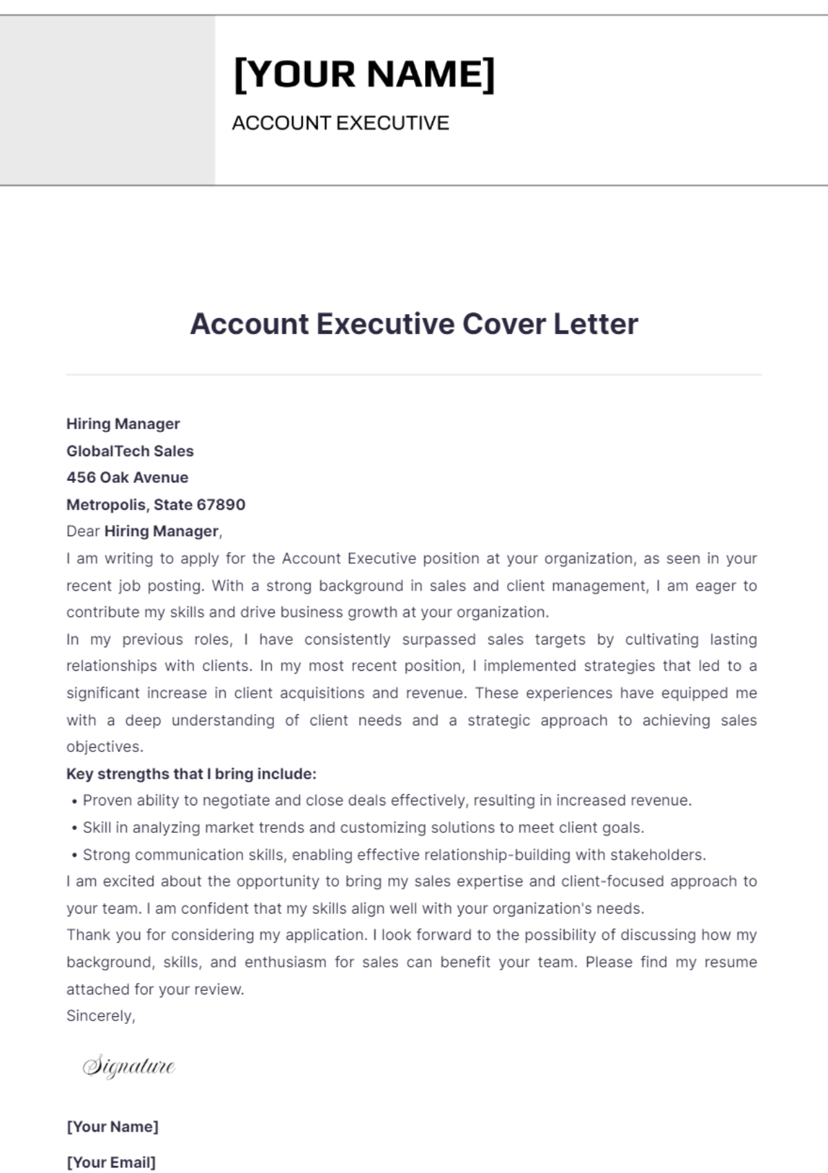 Account Executive Cover Letter - Edit Online & Download